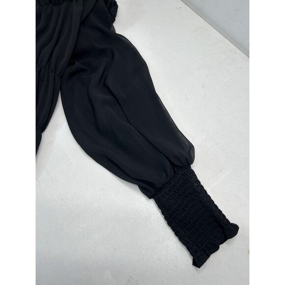 Vero Moda Dalia Long Sleeve Smocked High Collar Dress in Black Size XL - Picture 6 of 6